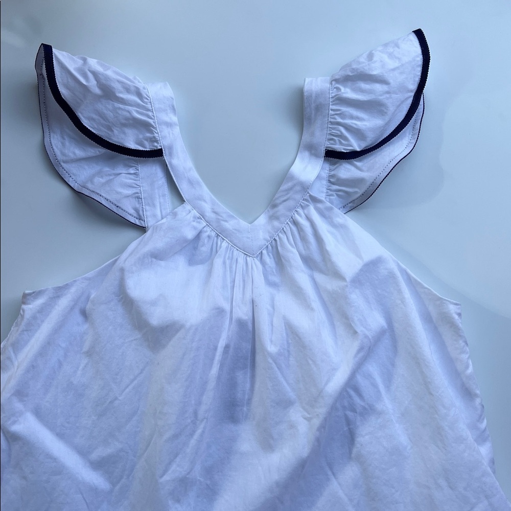 Crewcuts Girls White Flutter Sleeve Dress Navy Trim Nautical Size 10 - Picture 8 of 14